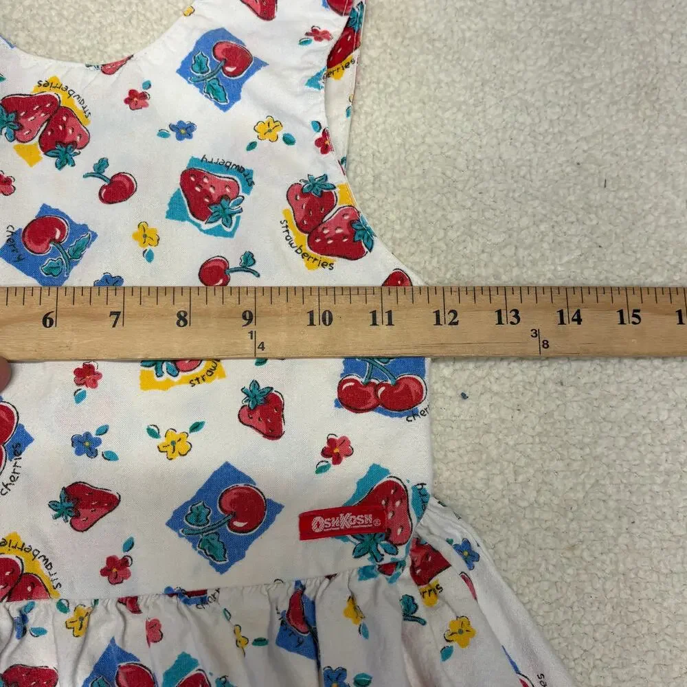 Vintage OshKosh B'Gosh Dress Girls 6X White Jumper Cherry Strawberries Made USA